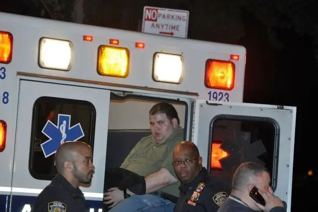 Officer Ben Ambrosio being taken away in an ambulance on October 27 after he was allegedly attacked at Riverside Park